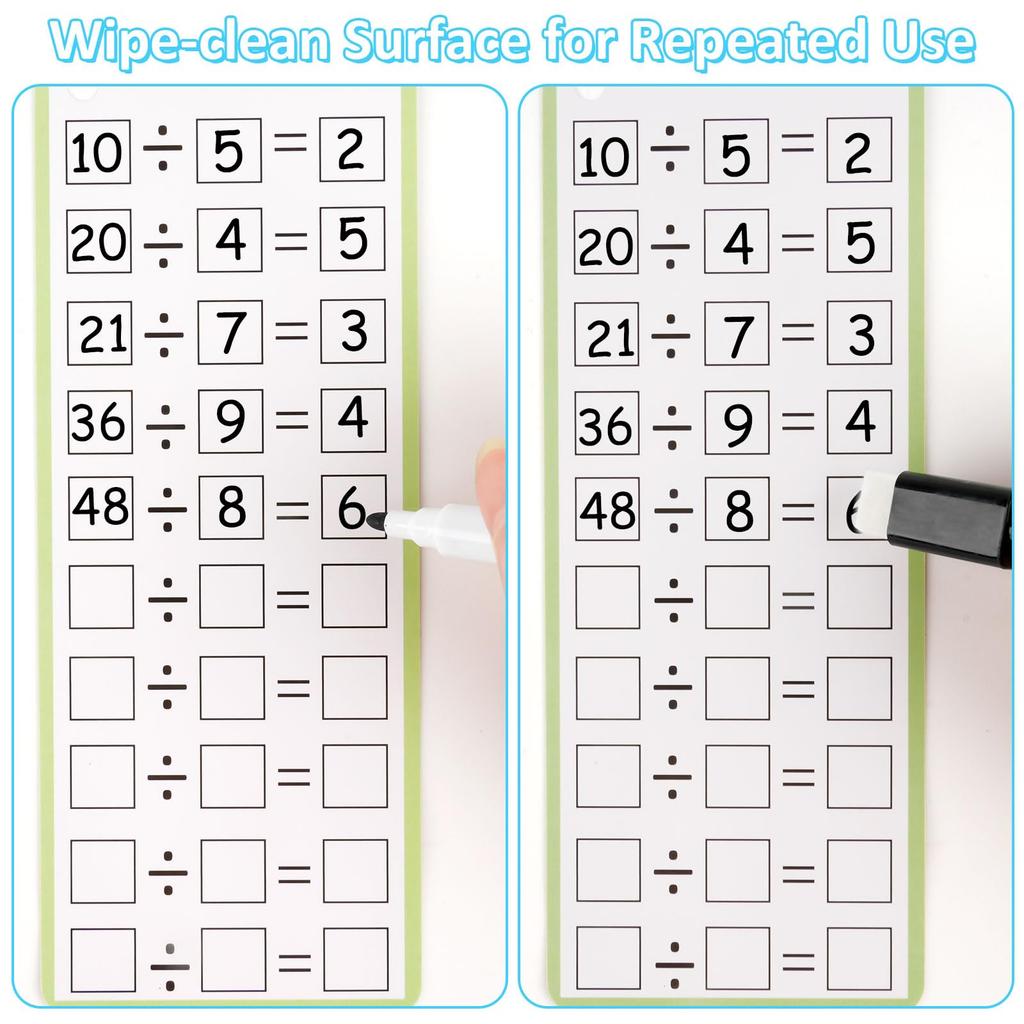 30Pcs Multiplication and Division Flash Cards Reusable Educational Time Table Math FlashCards Toys with 4 Dry Erase Pens 2 Rings