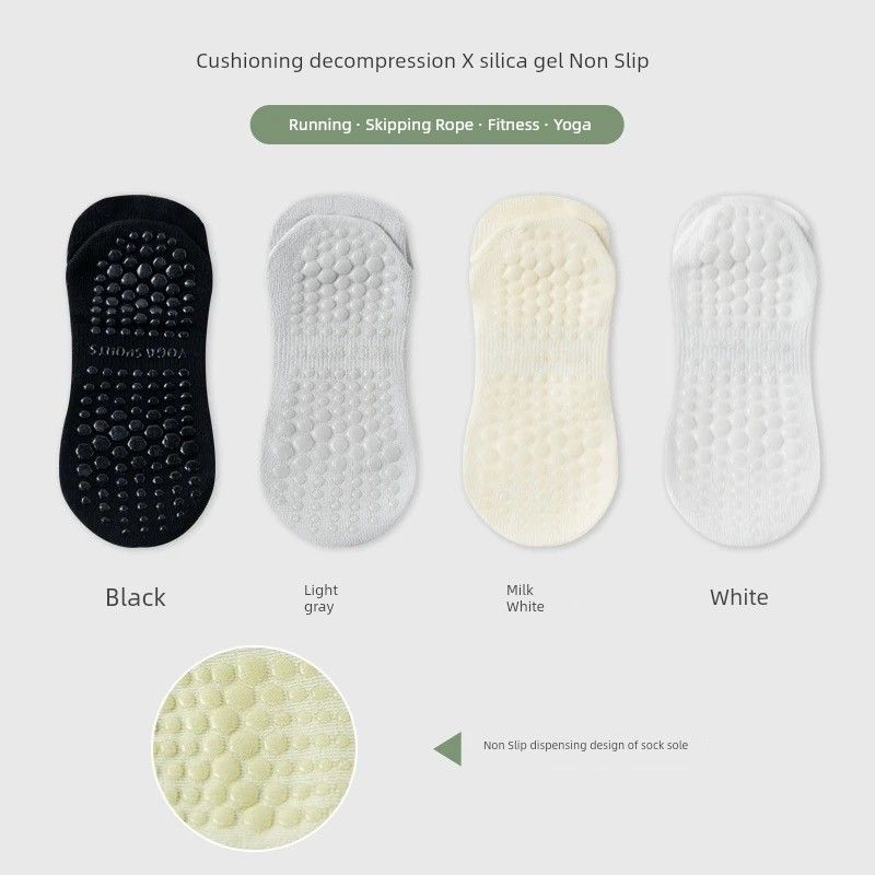 

Женские носки для йоги Нескользящие Плотные Профессиональные Носки для скакалки Аэробики Бега Спортивные носки Силиконовые Нескользящие Дышащие Носки с коротким паголенком Black + light gray + milk white + White