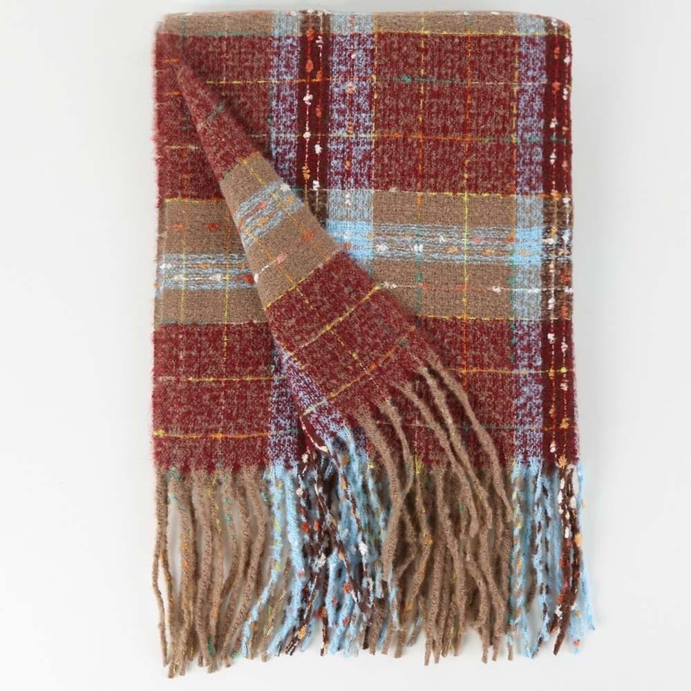 Classic Long Tassel Neckscarf Soft Women Thickened Scarf Soft Plaid Knitted Scarf  Spring