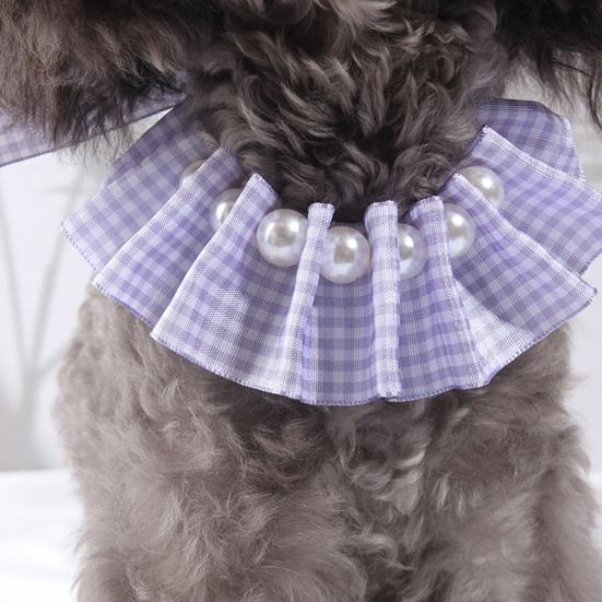 Convenient Pet Collar Faux Pearl Decoration Polyester Layout Props Adjustable Pet Bib for Kitten