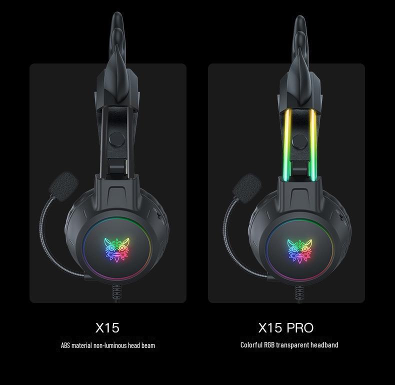 Słuchawki gamingowe X15Pro: Redukcja szumów, Świecąca opaska na głowę, Urocze kocie uszy dla e-sportu.