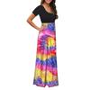 Women Fashion  Gradient Print Short  Sleeve Spaghetti Maxi Dress