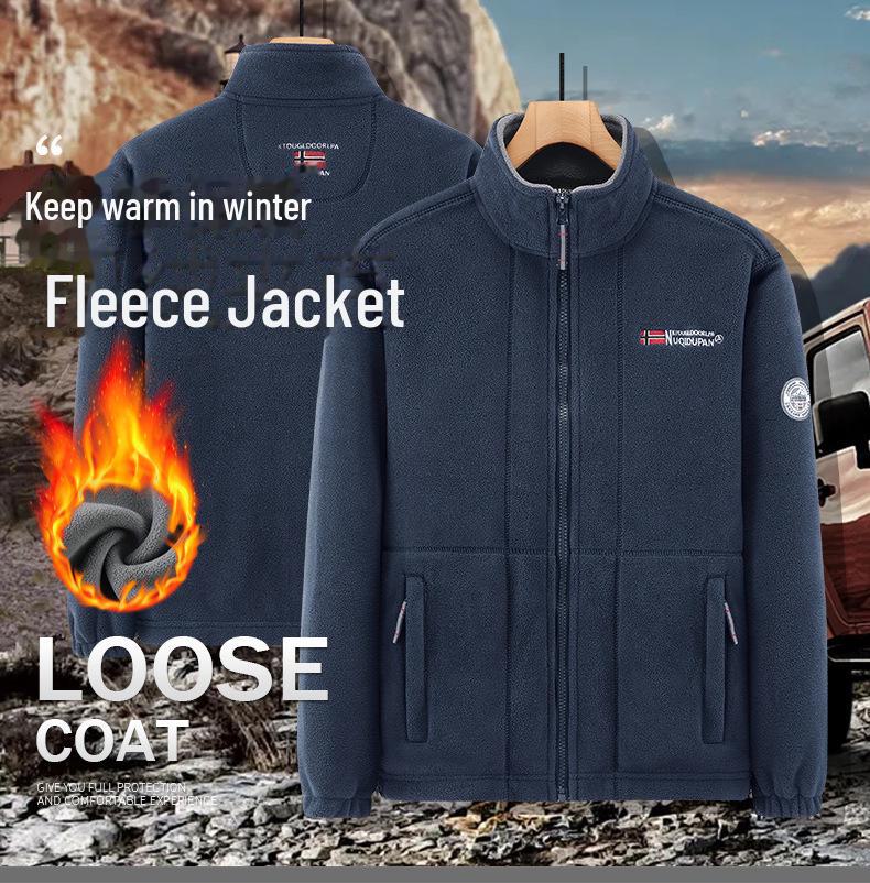 Doppelseitige Polarfleecejacke für Herren, Herbst/Winter, dick, warm, lässig, lockere Passform, große Größe