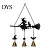 Iron Wind Chime Halloween Witch Broom Chime, Holiday Party Decorative Hanging Bell Metal for Indoor Outdoor Garden Patio Porch Festive