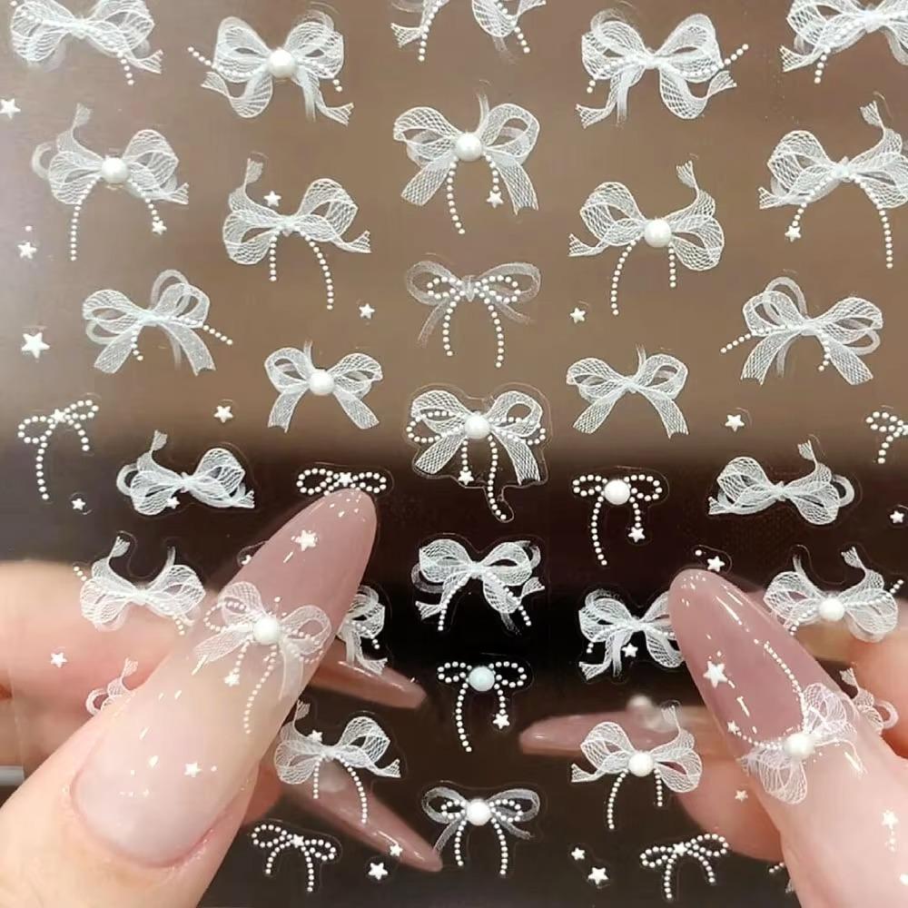 Ruban Nœud Nœud Papillon Décalcomanies pour Ongles Design en Relief Dentelle Décoration d'Ongles Accessoire de Manucure