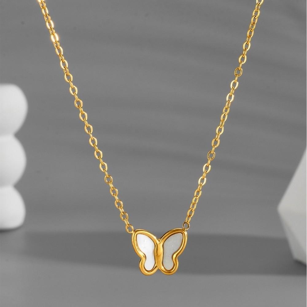 Shell Pendant Butterfly Pendant Necklace Fashion Stainless Steel Choker  For Women