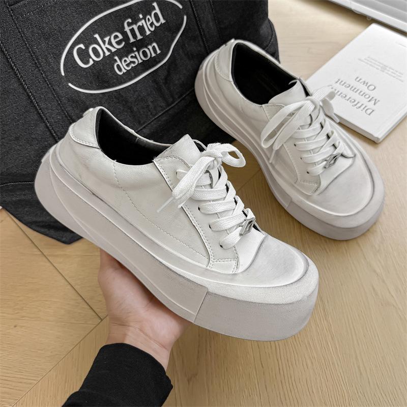 

3608 маленькие белые туфли весна новая пара спортивная повседневная универсальная обувь на платформе с толстой подошвой, нишевая обувь с большой головой 44 белый