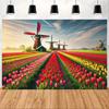 2D Plane 1 Vibrant Tulip Field and Windmill - Suitable for Family Garden and Courtyard Anniversary Celebrations
