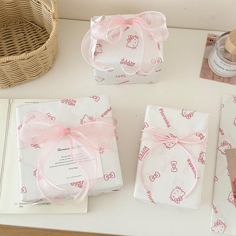 Hello Kitty Wrapping Paper Flower Bouquet Packaging Paper Strap Ribbon Flower Decoration Strap Gift Packaging Paper Accessories
