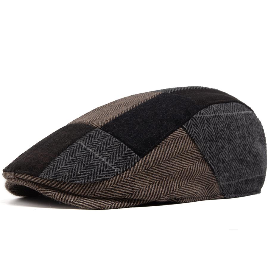 Men Women Patchwork Plaid Beret Vintage Wool Blend Flat Cap Autumn Winter Newsboy Hat Fashion Casual Female Ivy Caps For 54-58cm