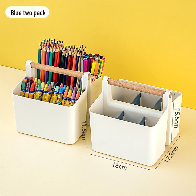 Handheld Colored Pencil & Marker Storage Box with Compartments – Large Capacity Pen & Brush Organizer for Students