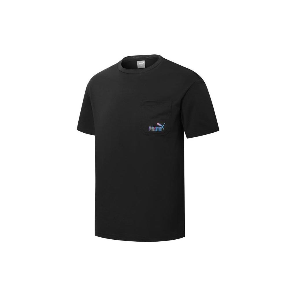 Puma SKB Pocket SS Tee with Solid Color Logo and Round Neck Unisex Tops Black 671962-01