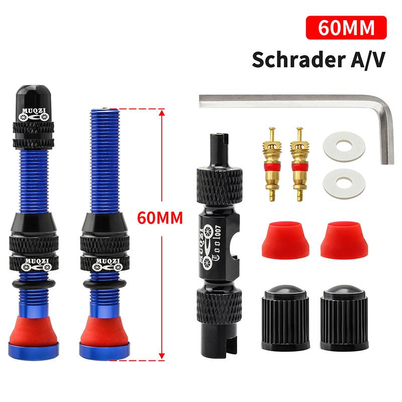 MUQZI 2PCS Bike Schrader Valve 60mm Tubeless Tire A/V Valve CNC Nipple Wheel Valve For MTB Road Bicycle Tubeless Rim Accessories