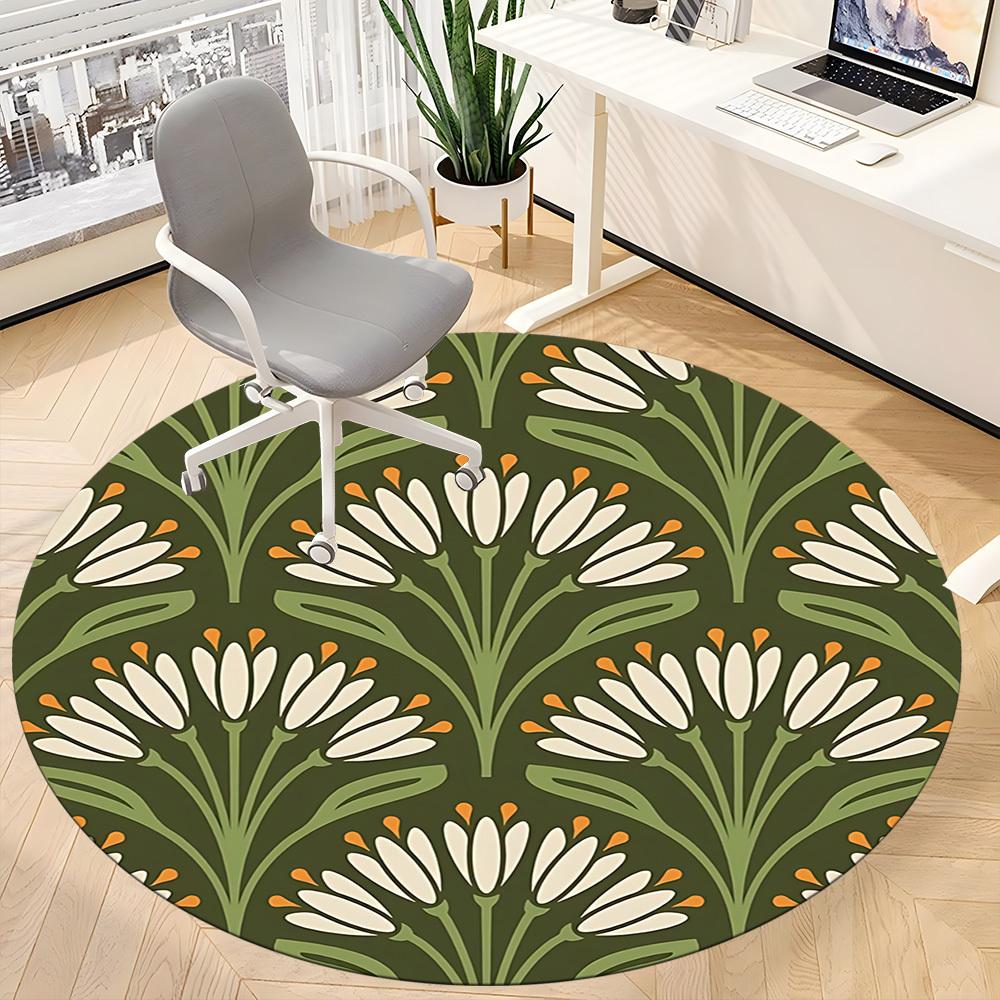 1pc Floral Pattern Office Round Area Rug, Indoor Mat Suitable For Office, Under Office Chairs Bedroom Living Room Home Decor, Room Deco 177