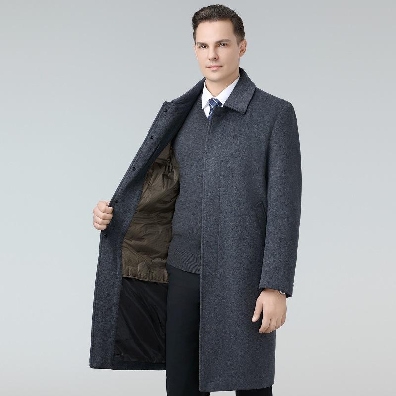 New men's woolen coat middle-aged dad autumn and winter removable down liner long woolen windbreaker