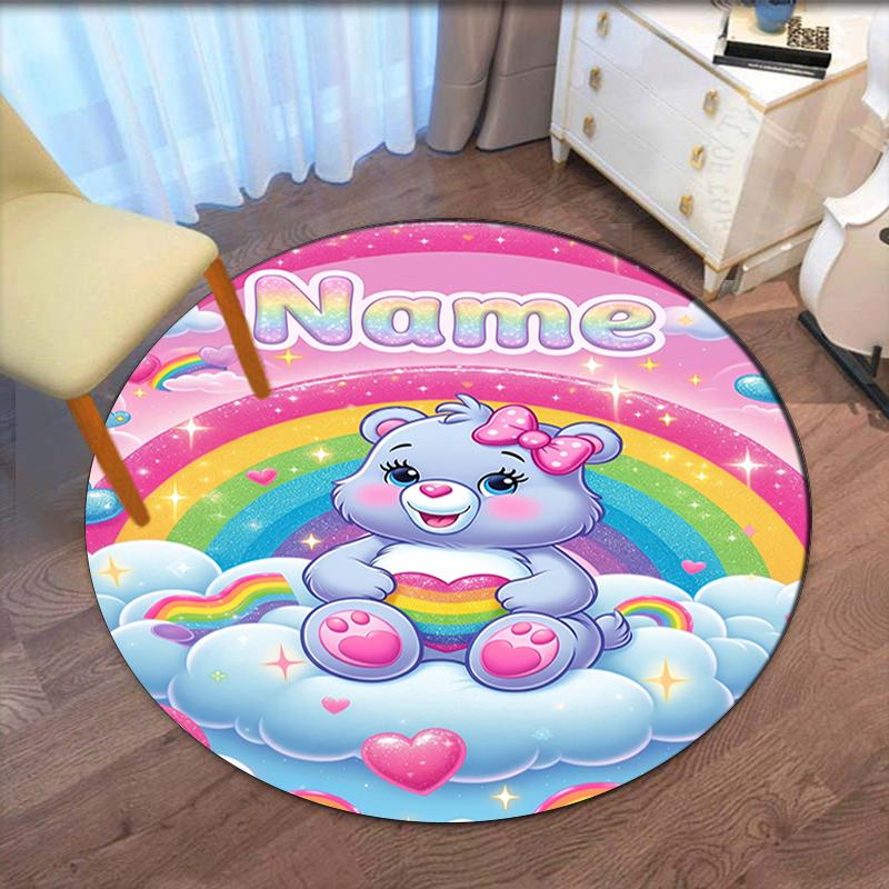 Custom Name Bear Printed Round Rug Carpet Chair Rug Area Rug Entryway Doormats,for Office Chair Living Room Bedroom Kitchen Room.
