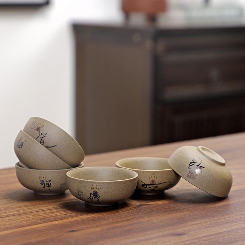 

6 Pieces of Ceramic Personal Single Cup Handmade Small Tea Bowl Household Rough Pottery Tea Cup Chinese Tea Set Accessories 200ml