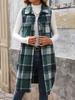 2025 Autumn Vintage British Style Lapel Long Plaid Coat Vest for Office Casual Commute - Women's Fashion Outerwear