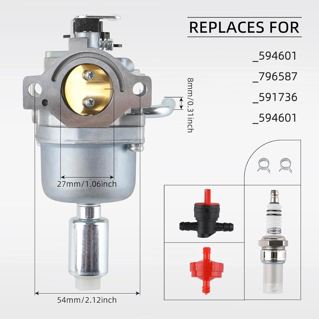 Carburetor For B&S 594601 796587 591736 19 19.5 20 20.5 21 HP Engine Craftsman Riding Lawn Mower Tractor Intek Single Cylinder OHV Motor Nikki Carb