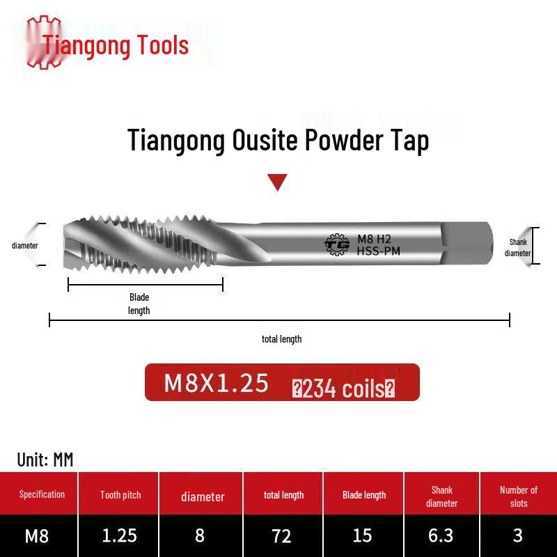 Tiangong Powder Metallurgy High-Speed Steel Metric Spiral Taps