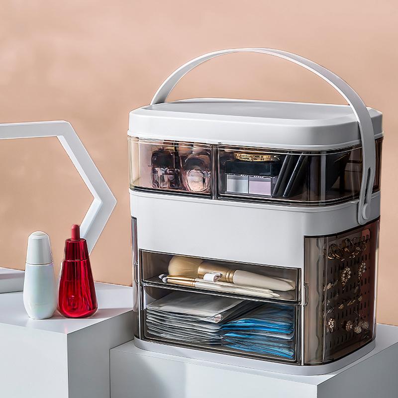 Cutie de depozitare pentru produse cosmetice de dimensiuni mari cu oglindă Masă de toaletă de uz casnic pentru îngrijirea pielii Rafturi pentru bijuterii