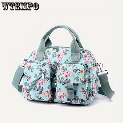 Geantă de mână cu model floral, geantă crossbody ușoară din nailon, portofel de damă cu buzunare multiple pentru ieșit