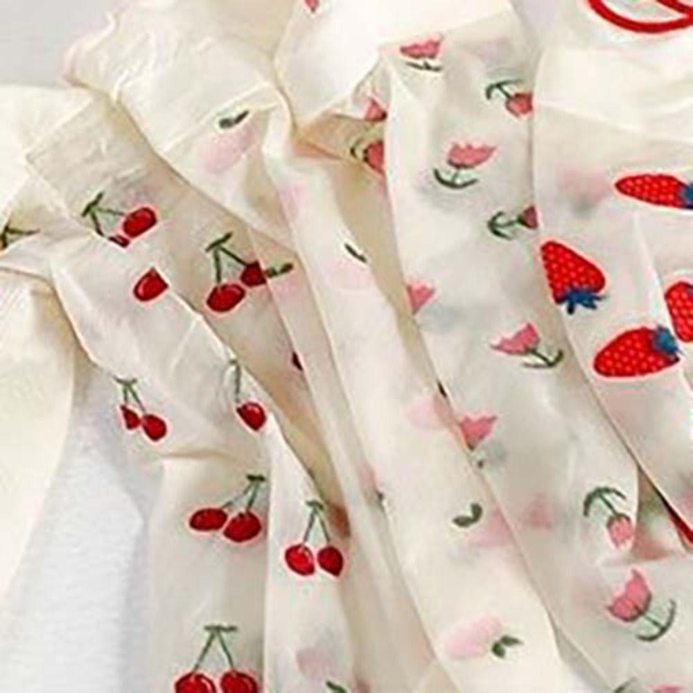 Cherry Transparent Flower Ruffle Socks Peach Fruit Mesh Tulle Mid Tube Socks  Lady