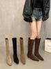 Inner heightening retro khaki skinny boots medium boots women's shoes 2025 new autumn and winter long tube knight boots