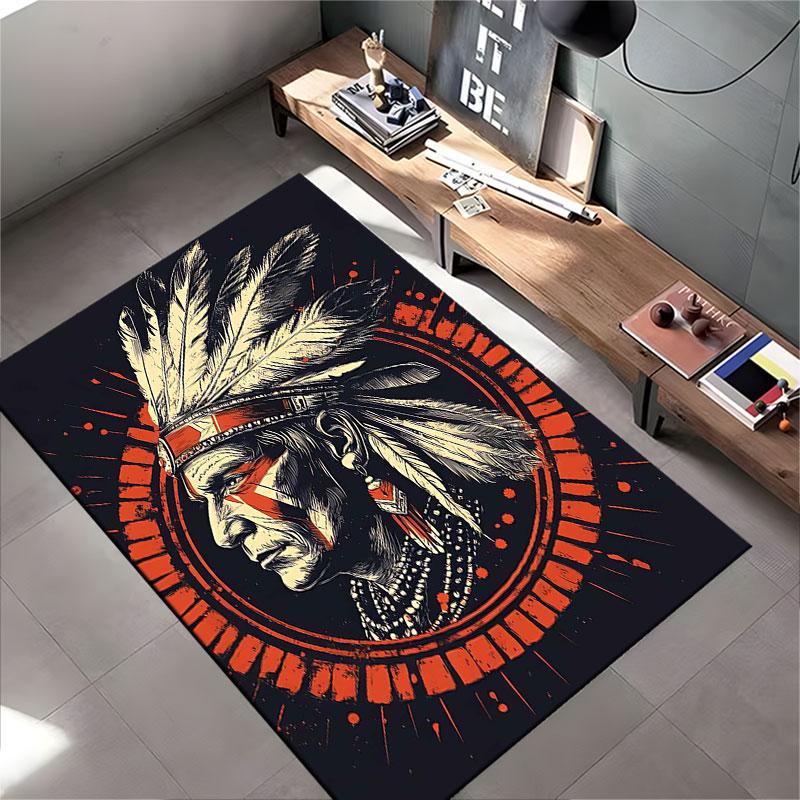 Tribal Feathered Headdress Art Suitable As a Non-slip Mat for the Living Room or Bedroom Sofa