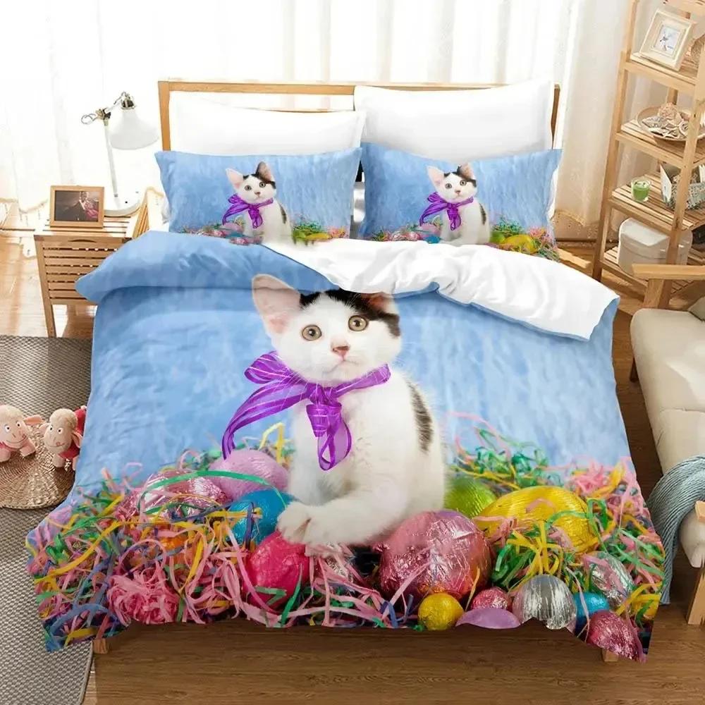 Anime Cute Artistic Cat Bedding Set Duvet Cover Bed Set Quilt Cover Pillowcase Comforter King Queen Size Boys Adult Bedding Set
