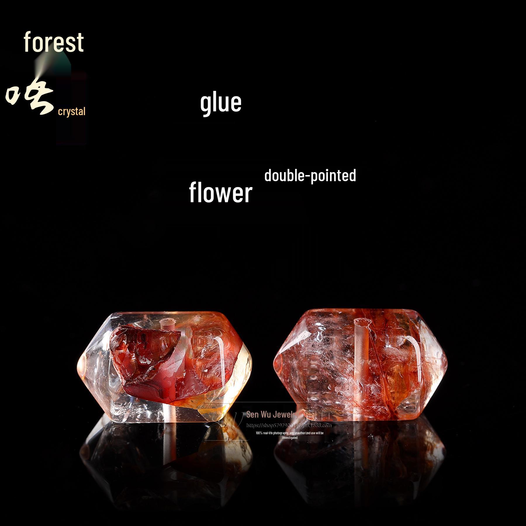Senwu Natural Rubber Double-Pointed Flower Jewelry Carving Accessories, Red and Yellow. 17mm x 10mm x 10mm