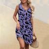Women's Summer V-neck Casual Beach Vacation Style Vintage Floral Print Sleeveless Splicing Dresses