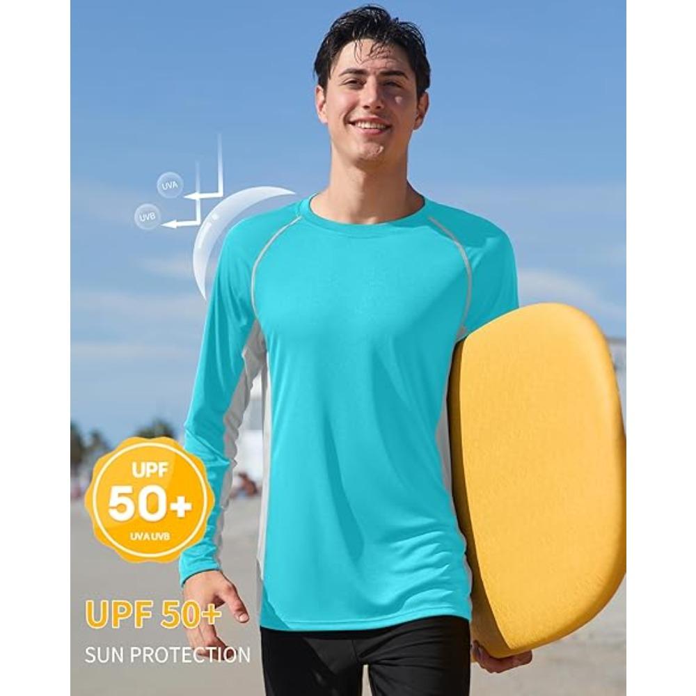 CHARMLEAKS Mens UPF 50+ Long Sleeve Rash Vest Quick Dry Rash Guards Surfing Swim Shirt