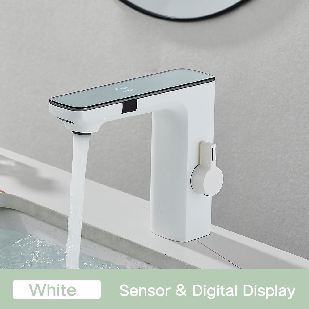 Touchless Sensor Basin Faucet Smart Digital Display Bathroom Sink Faucets Grey Brass Sense Hot Cold Water Mixer Tap Crane