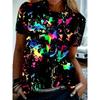 2026 New Summer Round Neck Women's T-shirt Fashion 3D Printed Love Color Printed Short Sleeve T-shirt Cartoon Casual Top