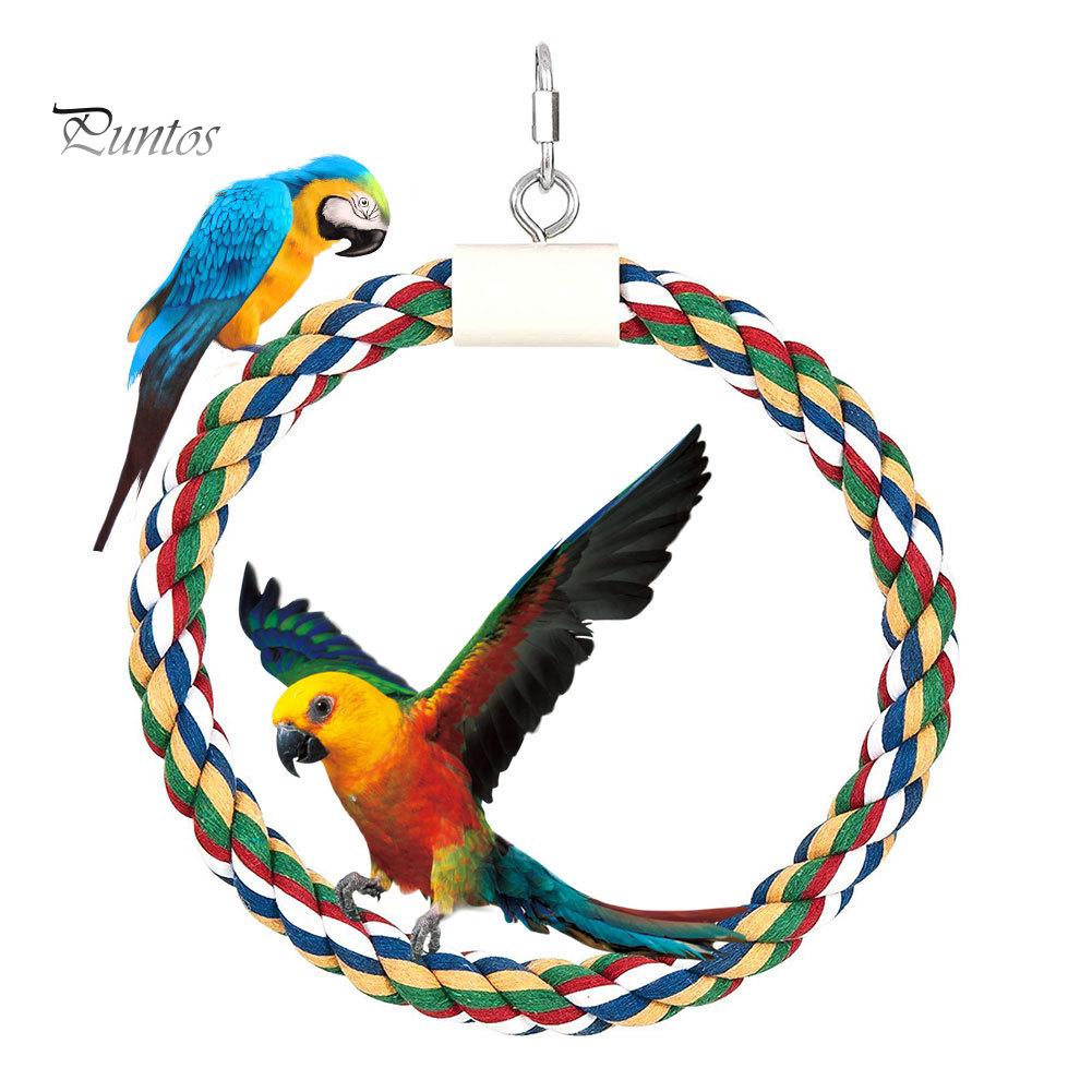 Puntos Chew Play Toy Pet Bird Parrot Cotton Rope Circle Ring Stand Hanging Swing Cage