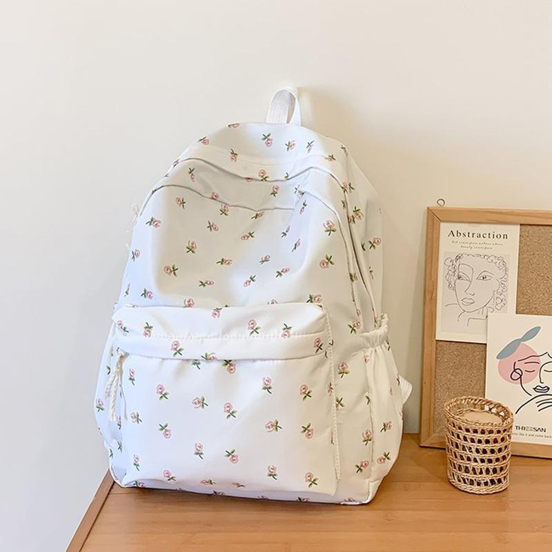 

Японский цветочный рюкзак для девочки Корейская версия Рюкзак большой вместимости Многофункциональный студенческий школьный рюкзак белый
