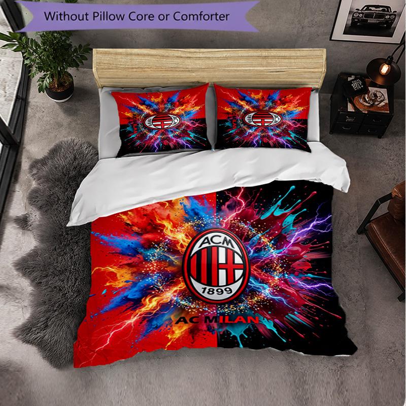AC Milan Pattern 3 Pieces Bedding Set Soft Microfiber Duvet Cover with Pillow Cases for Bedroom