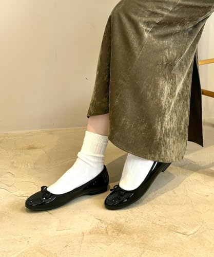 Women's Ballet Flats, Jumping Pumps, Cushioned, Round Toe, Ribbon, Available In Plus and Petite Sizes, Cute and Stylish, Black, R-4006