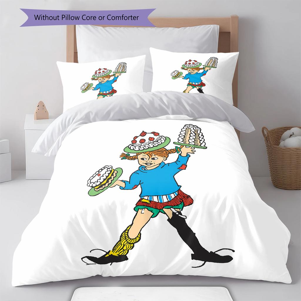 Pippi Longstocking Pattern Bedding,Quilt Set Quilt Cover Pillowcase Home Birthday Gift (1 * Duvet Cover + 2 * Pillowcase, Without Core)