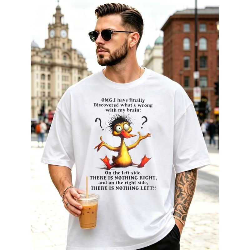 Herren T-Shirt Entenhirn Lustig Linkes Gehirn Rechtes Gehirn Enten Diagramm Druck Albernes Tier Logik Grafik für Meme Fans