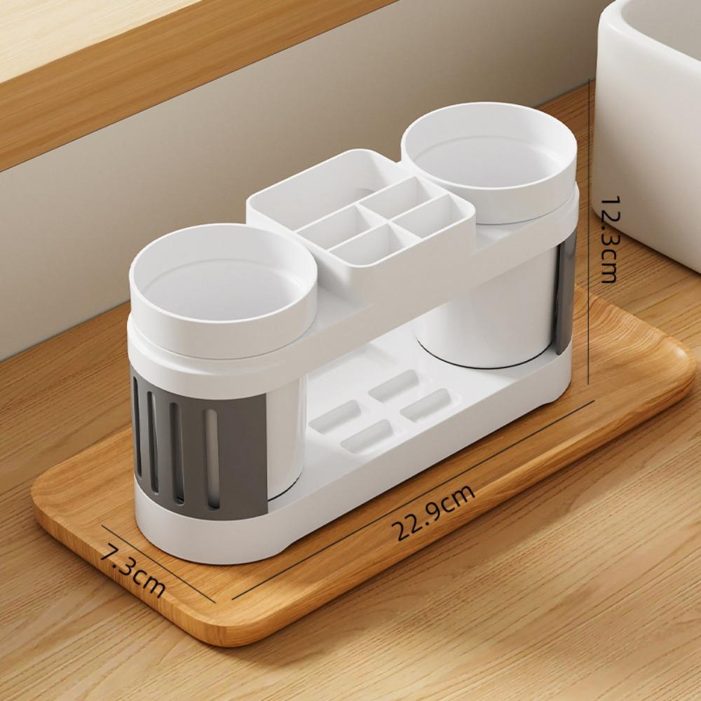 All-in-one Toothpaste Organizer Grid Design Mouthwash Cup Set  Bathroom Accessories