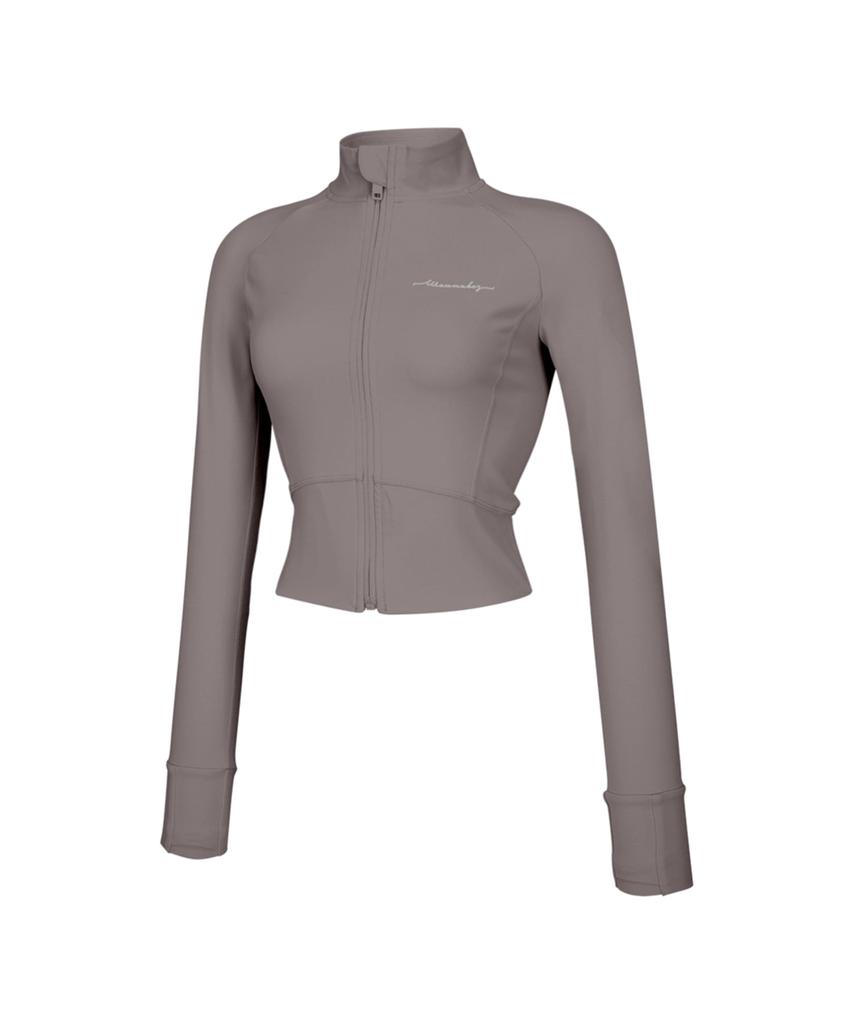 WANNABEZFIT Lettering Zip-Up Crop Jacket Warm Gray