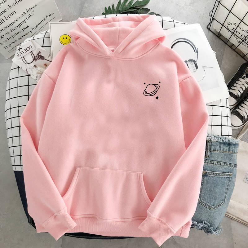 The New 8 Colors Sweatshirts Velvet Winter Women's Cute Saturn Printing Hooded Female 2020 Thicken Warm Hoodies Lady Autumn Tops