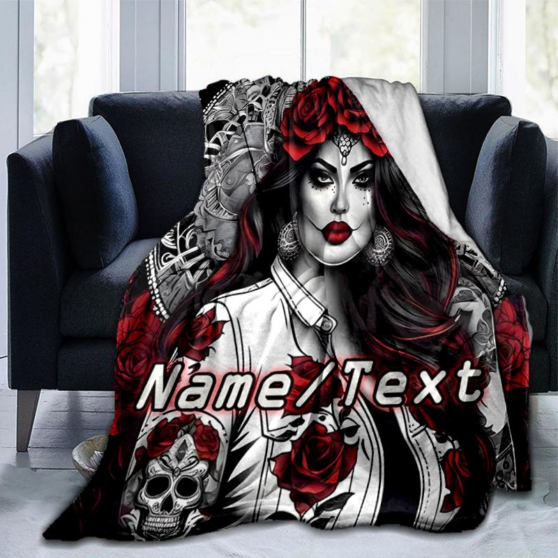 1PC Custom Name Day Dead Art outdooor Flannel blankets Throw Blanket All-Season Throw Gift Bedspread for Couch, Bed, Camping Holiday Birthday gift