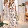 Damen Kleid Blumendruck Gürtel Frühling Sommer Bohemina A-Linie Maxi Kleid Strandbekleidung