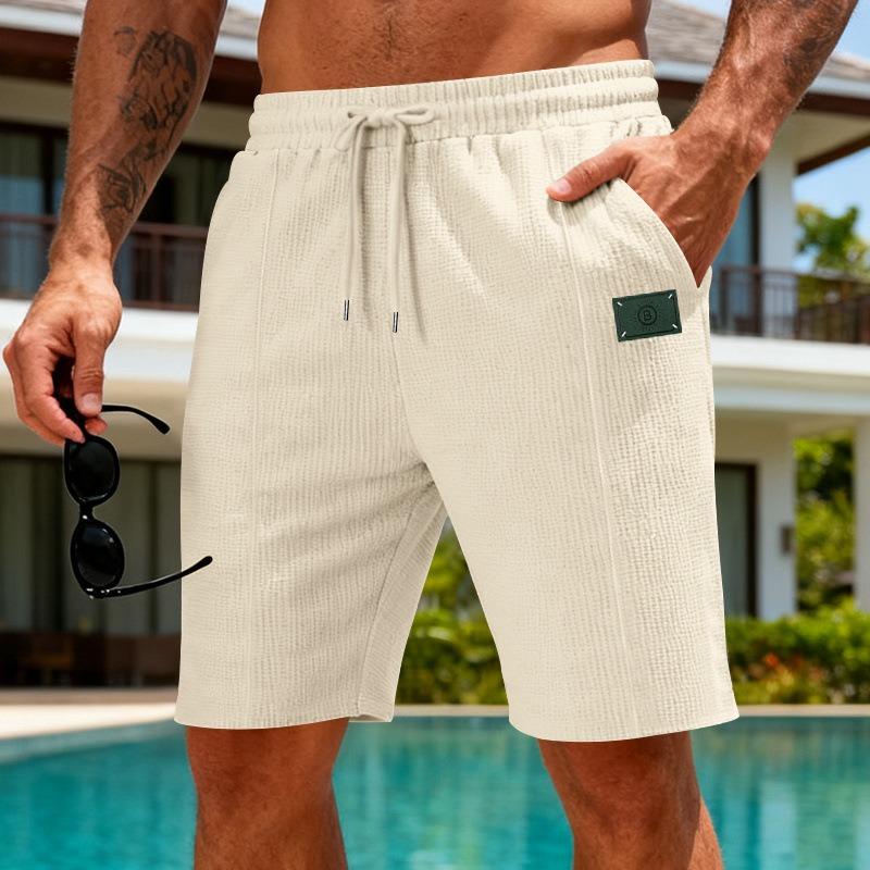 Pantaloncini Casual Estivi da Uomo Bianchi Testurizzati con Tasche e Coulisse per il Tempo Libero