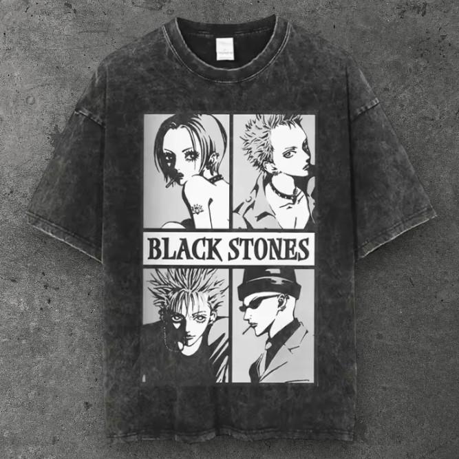 Unisex Anime Band Graphic T Shirt Washed Black Anime Streetwear S-3XL S