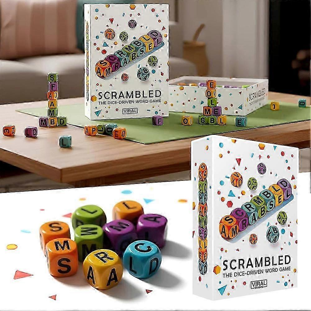 60pcs Scrambled Dice Word Game - Family Party Spelling Challenge Fast-Paced Board Game for 1-5 Players