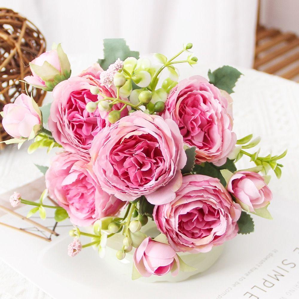 Elegant Pink Small Peonies White Rose Realistic Artificial Flowers Beautiful Fake Flowers Wedding Garden